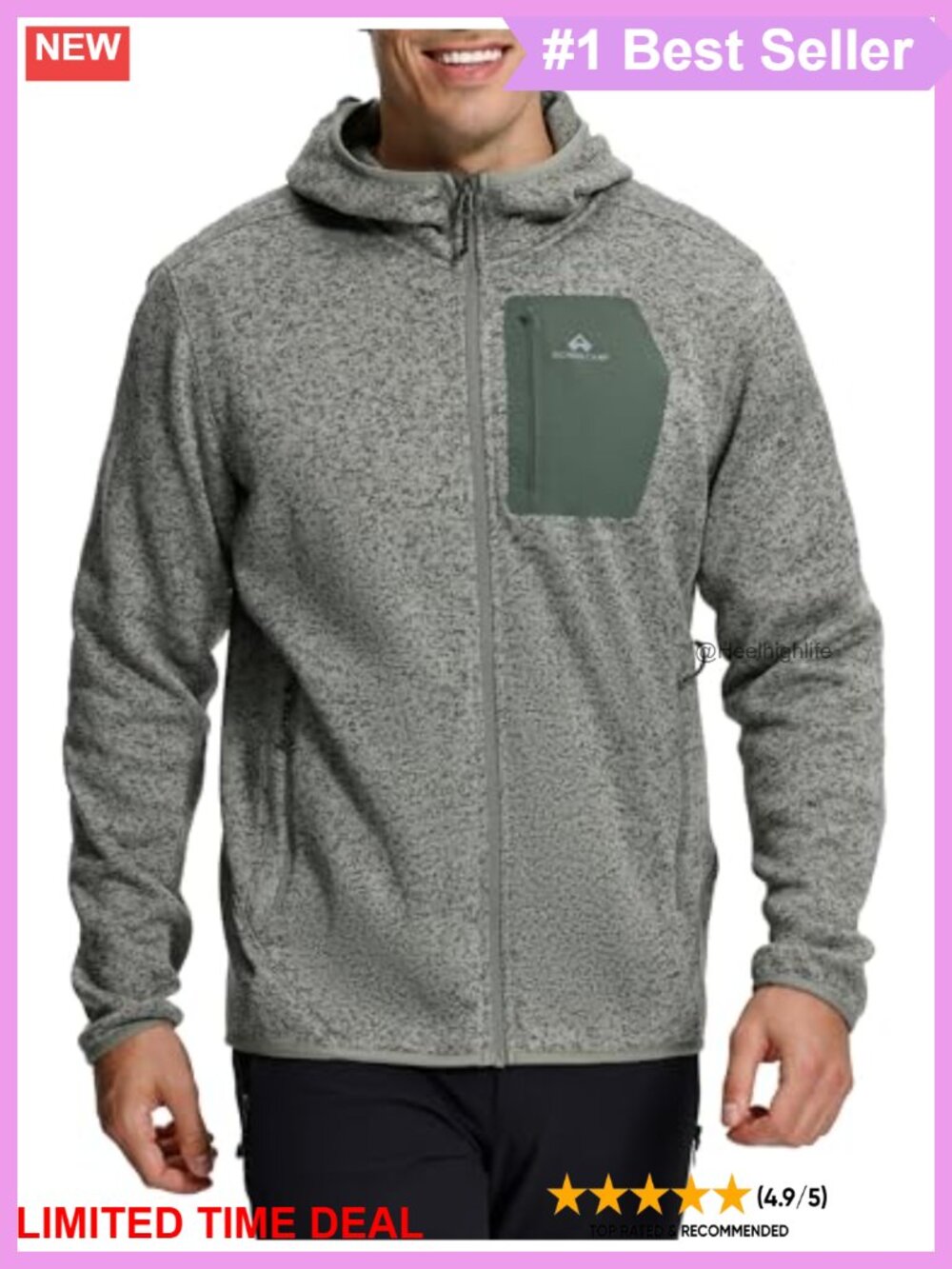 Hooded Fleece Jacket Full Zip Hiking Mid Layer Sweatshirt